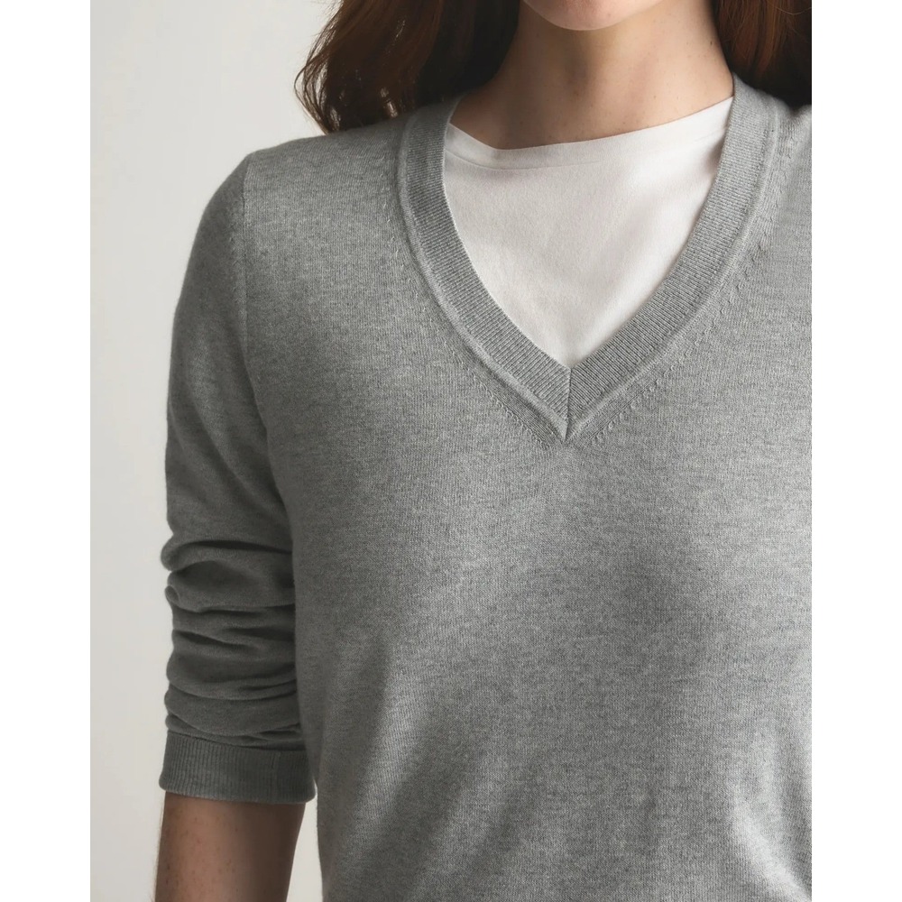 Quince Lightweight Cotton Cashmere V Neck Sweater Heather Grey Size M Capsule - Picture 6 of 6